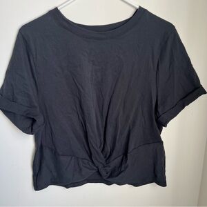 Fabletics Women's 100% Cotton Front-Twist Tee Black Short Sleeve Size XL NWT